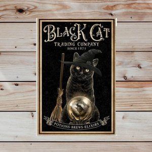 Funny Vintage Retro Black Cat Metal Sign 8 x 12 inches Wall Decor